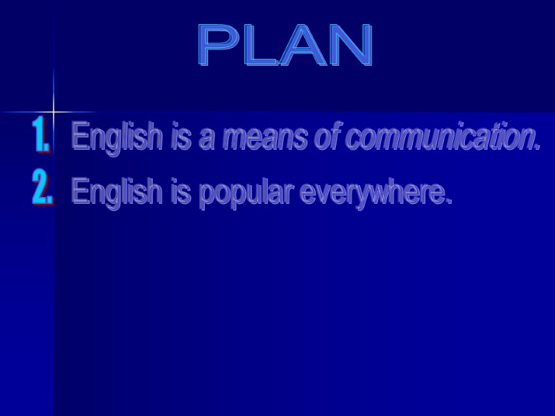 PLAN English is a means of communication. 1. 2. English is popular everywhere.